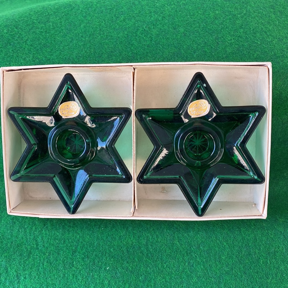Bohemia Glass Star Candlestick Holder Set Vintage